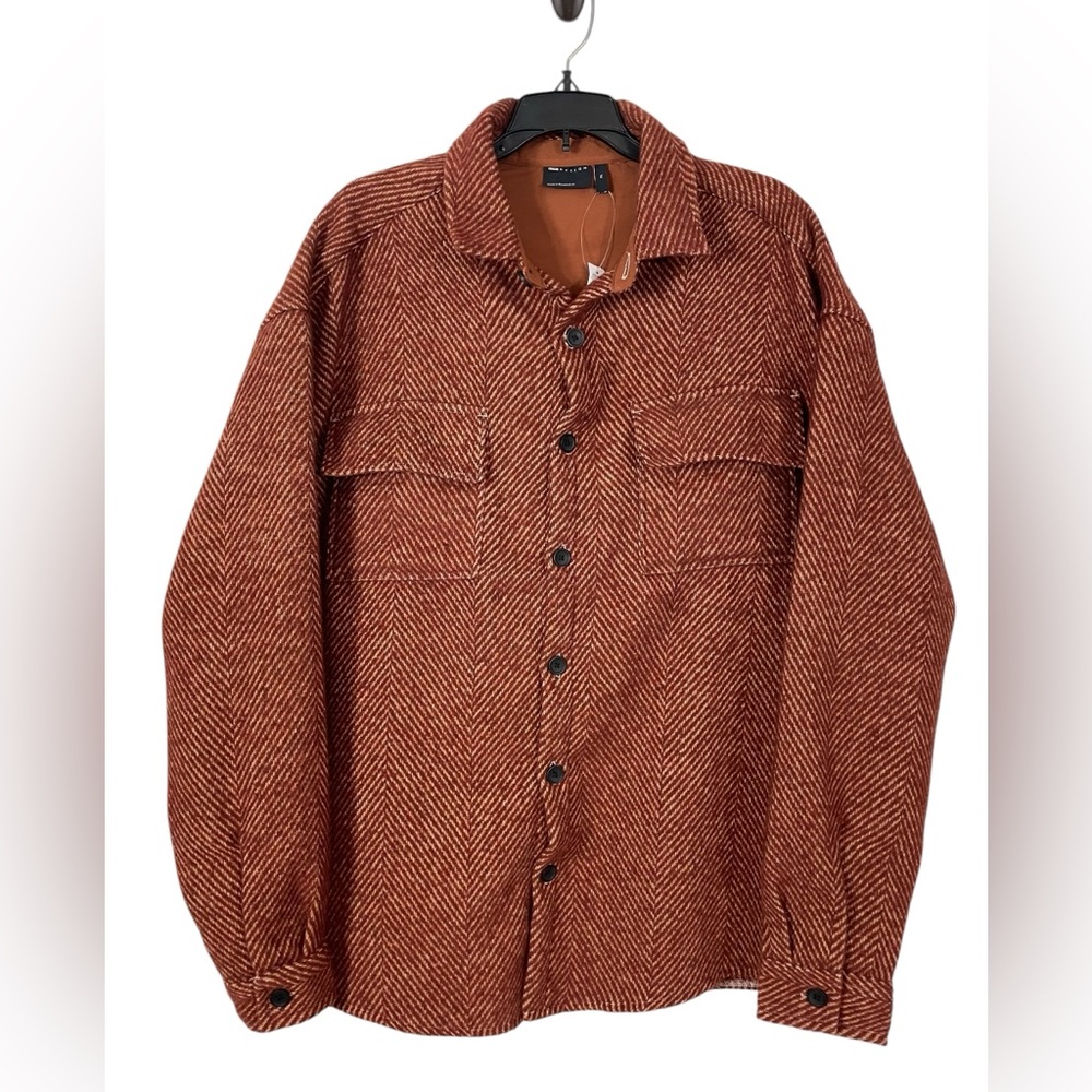 ASOS Design Men’s 90’s Oversized Herringbone Look Shirt In Rust Size XL
